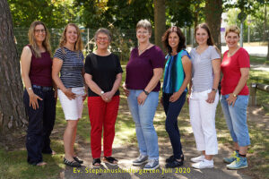 das Team des Kindergartens mit Pfarrerin Schlatter-Ernst im Juli 2020